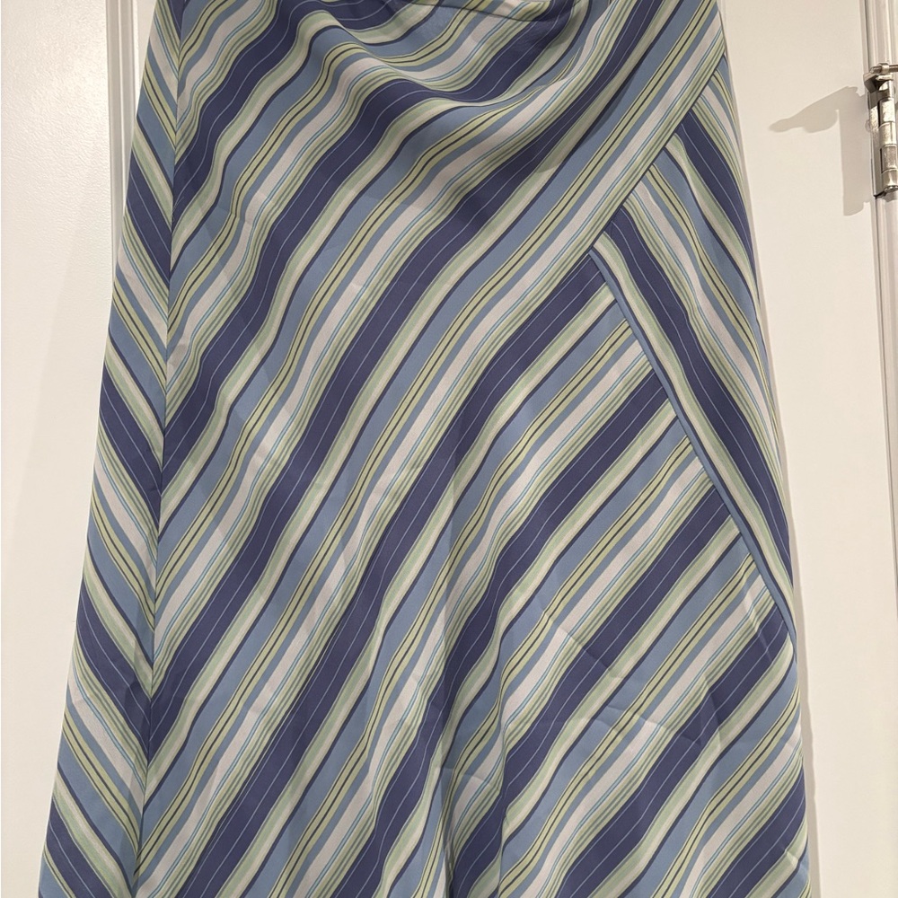 Green and Blue Asymmetrical Wrap Maxi Skirt